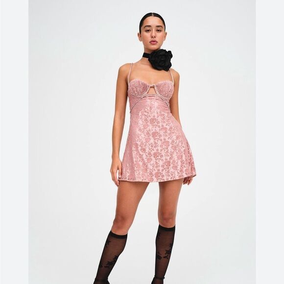 For Love & Lemons 🍋 Shai Mini Dress in Pink XL NWT $ 249.00 - Picture 8 of 10